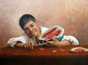 Estevao Silva Boy with a watermelon painting
